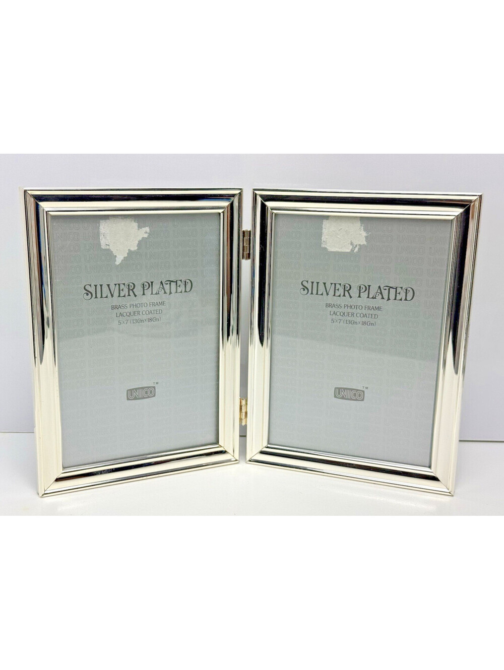 Vtg Hinged Double Silver Picture Frame Fits 5x7 Folding Tabletop Plated Brass